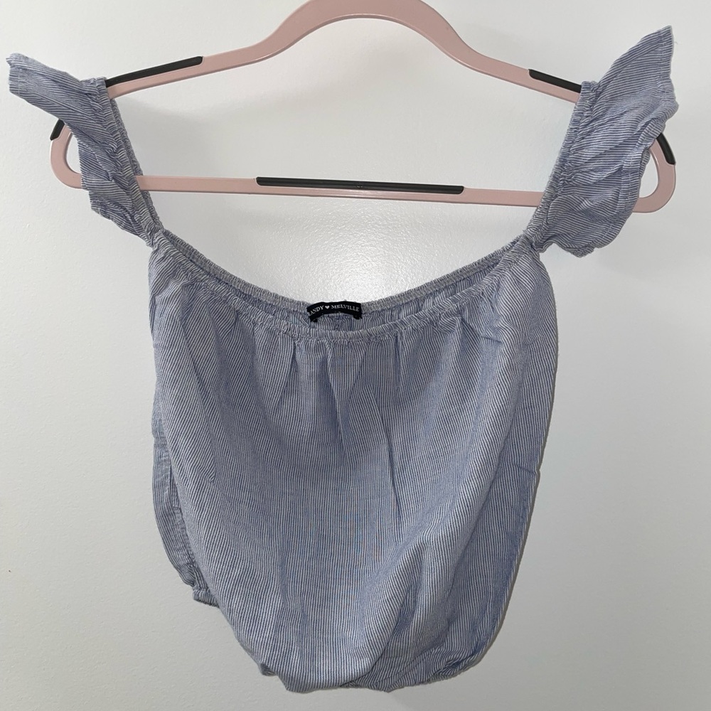 Brandy Melville cropped off the shoulder tube top - blue and white striped